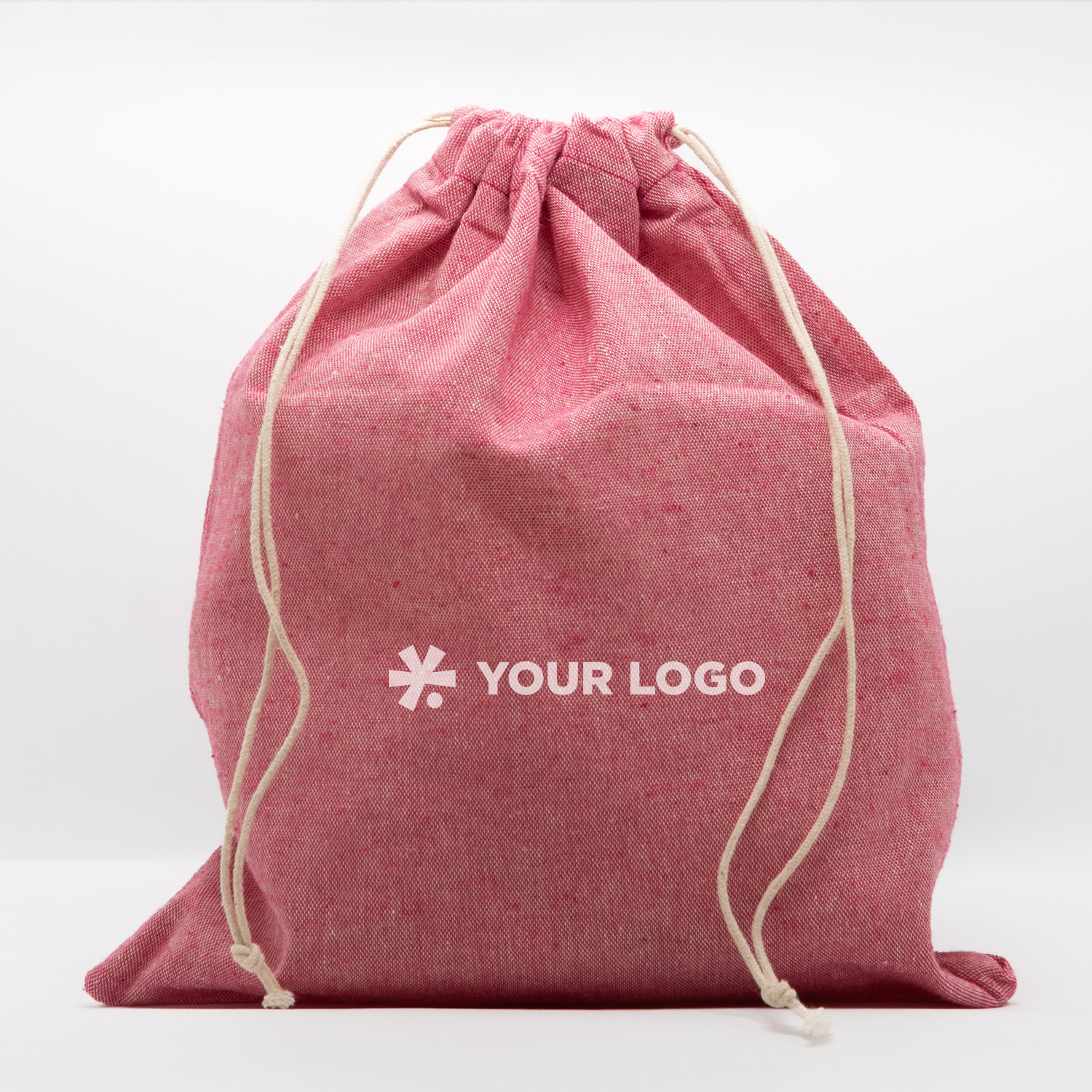 Sacca rosa in cotone organico personalizzabile con logo aziendale, resistente e ideale per eventi promozionali