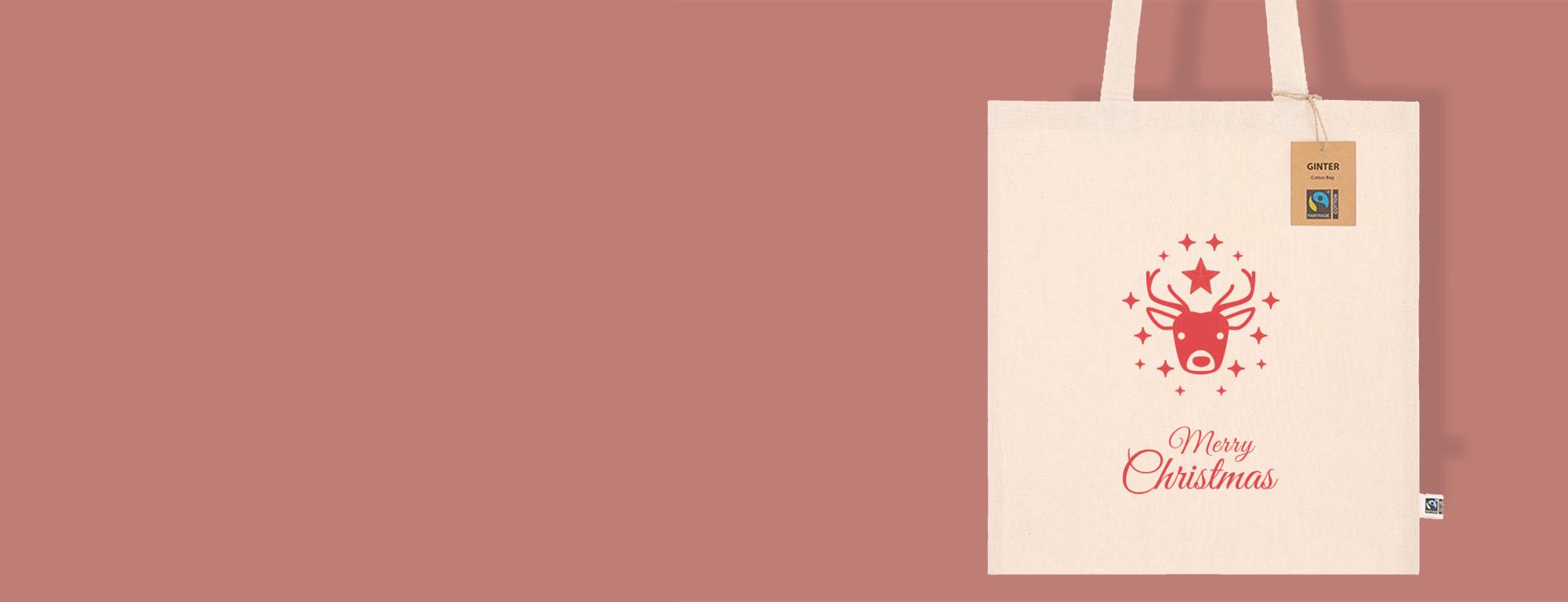 Shopper in cotone personalizzata con grafica natalizia, gadget per eventi e regali aziendali di Natale