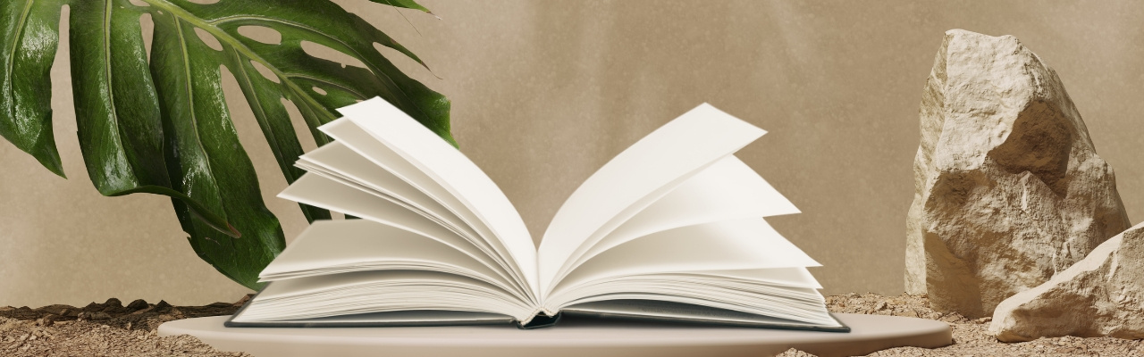 immagine con un libro aperto e di fianco sulla destra una pietra di colore chiaro