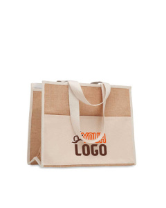 Shopper in juta con interno laminato e manici lunghi