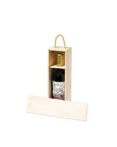 Scatola regalo in legno per 1 bottiglia con maniglia in cordoncino