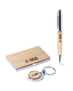 Set regalo con penna portachiavi e porta biglietti da visita