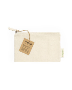 Pochette cotone organico con zip e etichetta eco