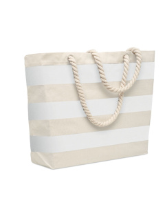 Borsa in cotone a righe colorate con manico in corda