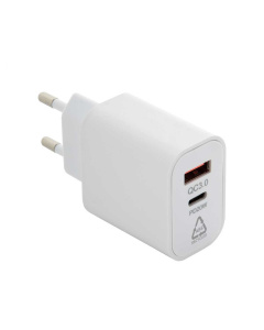 Caricabatterie da parete a ricarica rapida in ABS riciclato con 1 porta USB e 1 porta USB-C