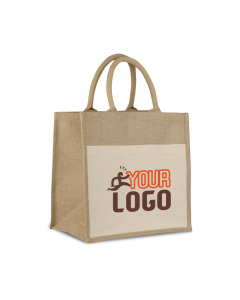 Shopper in iuta e cotone con soffietto e tasca | 30 x 30 x 20 cm