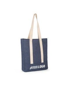Shopper in denim con tasca interna e tracolla in cotone