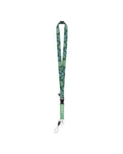 Lanyard in RPET con moschettone staccabile, cordino per cellulare e chiusura di sicurezza