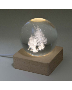 Palla natalizia in vetro con base in legno e luce LED