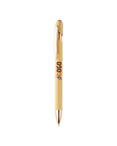 Penna in bambù con refill blu e punta touch