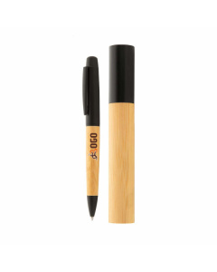 Penna moderna ed elegante in metallo nero e bambù