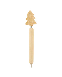 Penna natalizia in bambù con decorazione e refill blu