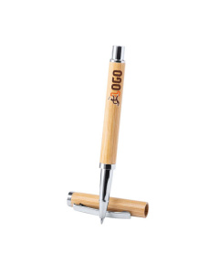 Penna roller con cappuccio in bambù e dettagli cromati