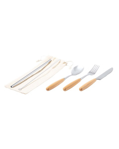 Set posate in acciaio e legno
