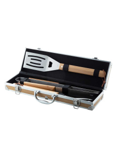 Set BBQ da 3 pezzi in acciaio inox e bambù