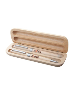 Set penna e roller in legno naturale con scatola