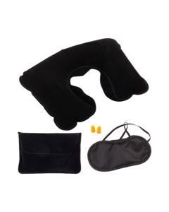 Set da viaggio con cuscino gonfiabile, maschera e tappi