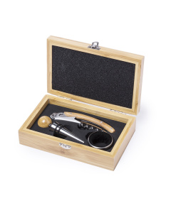 Set vino in bambù con 3 accessori