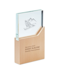 Trofeo rettangolare in cristallo con base in legno e confezione regalo