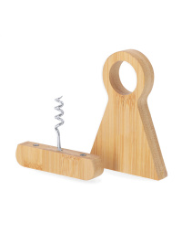 Portabottiglie in bambù con cavatappi in acciaio inox