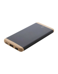 Power bank elegante in alluminio riciclato e bambù, 5000 mAh, USB e USB-C