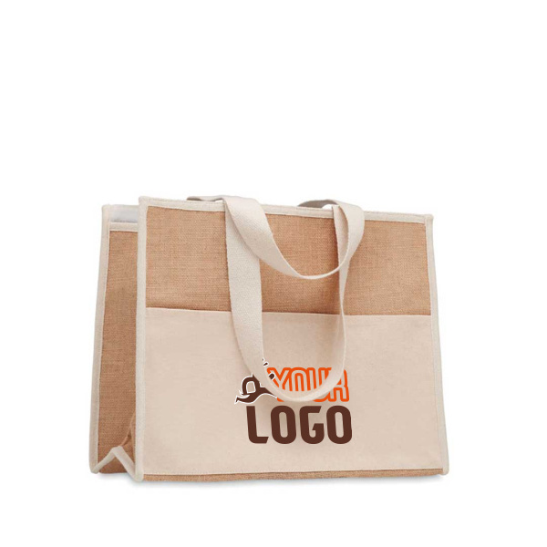 Shopper in juta con interno laminato e manici lunghi