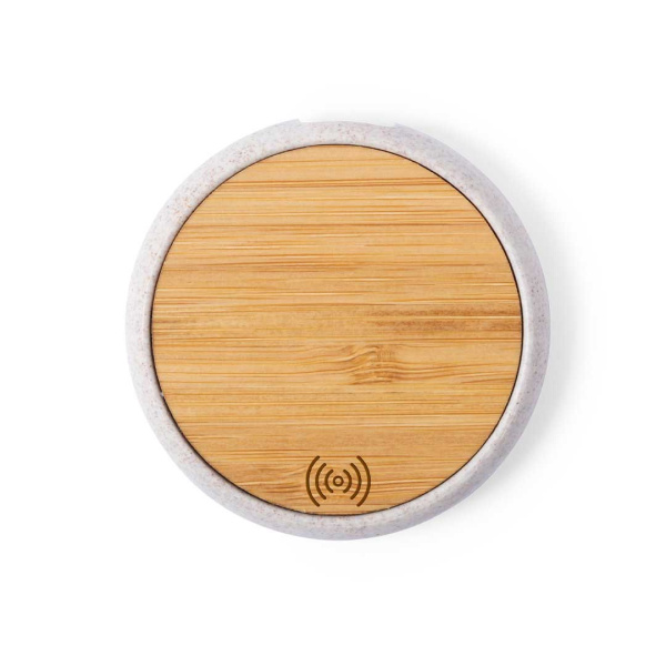 Caricabatterie wireless 10W in bambù e paglia di grano ecologica