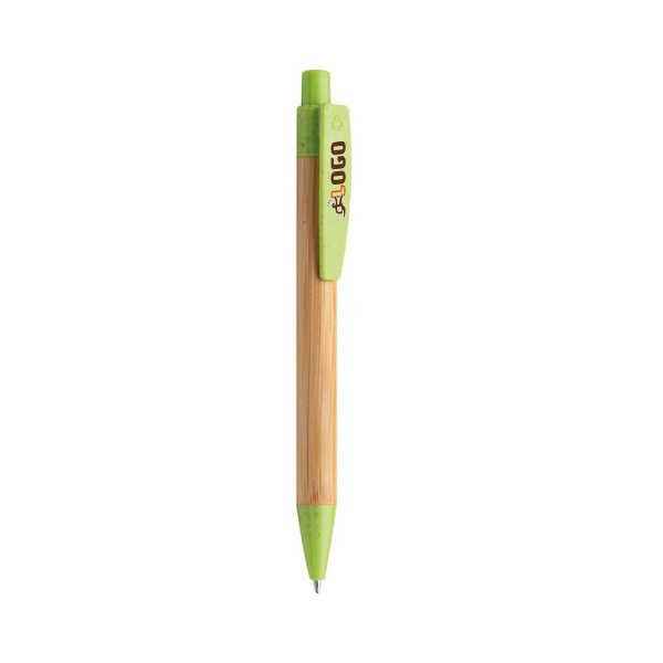 Penna in bamboo con dettaglio clip e punta colorati
