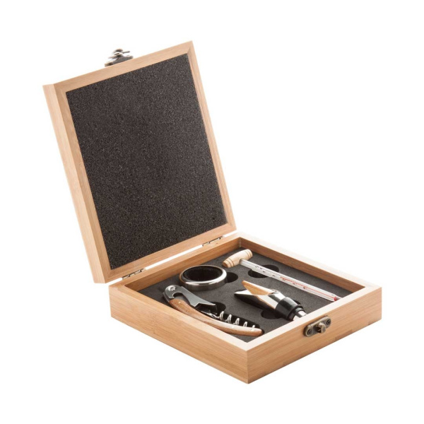 Set 4 accessori per vino in scatola di bambù