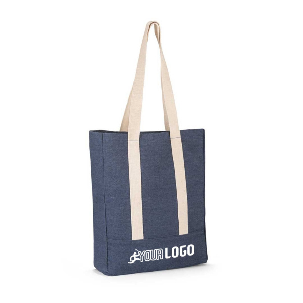 Shopper in denim con tasca interna e tracolla in cotone