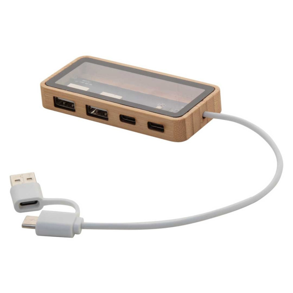 Hub USB in bambù semitrasparente e componenti a vista