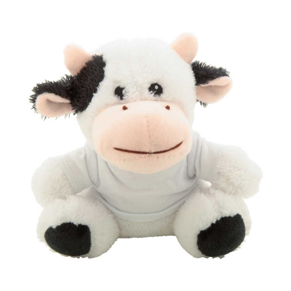 Mucca di peluche con felpa bianca in cui stampare il logo