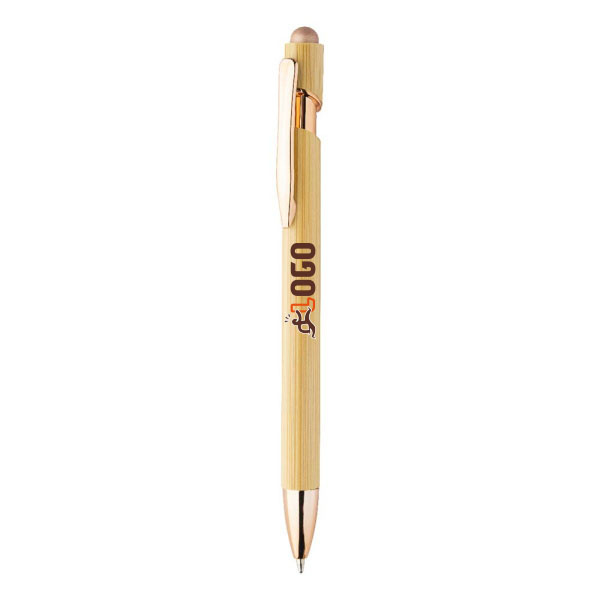 Penna in bambù con refill blu e punta touch