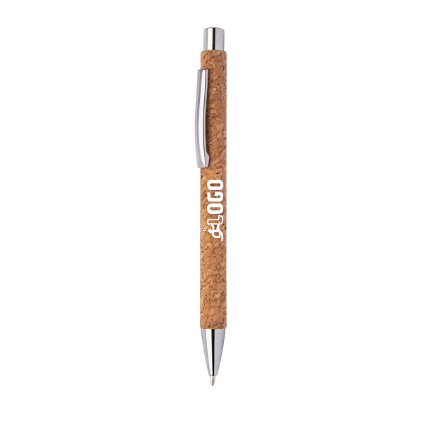 Penna in sughero con refill blu e parti in metallo