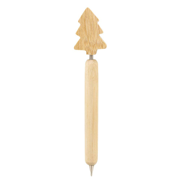 Penna natalizia in bambù con decorazione e refill blu