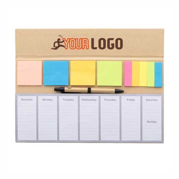 Planner da scrivania con penna e post-it
