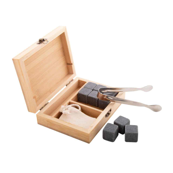 Set di cubetti ghiaccio in pietra in confezione di bambù