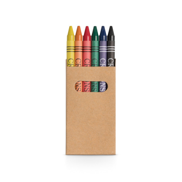 Scatola in cartone con 6 pastelli a cera colorati personalizzabili