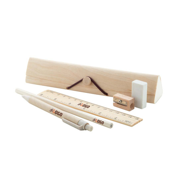 Set da cancelleria ecologico in legno da 5 pezzi