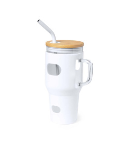 Tazza grande da 1L in vetro e silicone con cannuccia