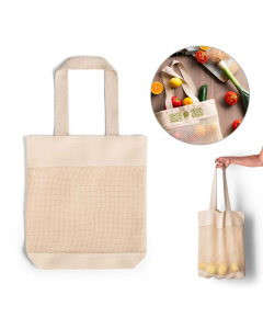 Borsa in cotone con rete frontale | 39 x 43 x 8 cm | 180gr