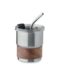 Bicchiere acciaio riciclato 260ml con cannuccia e manico