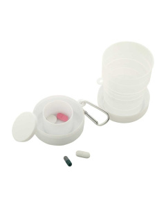 Bicchiere pieghevole 220 ml in plastica riciclata con portapillole