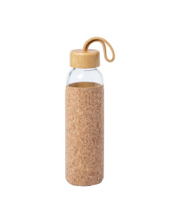 Borraccia 500 ml in vetro con rivestimento in sughero e tappo in bambù