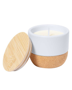 Candela alla vaniglia in ceramica, bambù e sughero