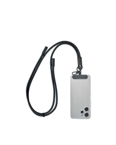 Cordino RPET con cavo di ricarica e supporto telefono