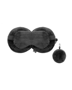 Cuscino da viaggio RPET con mascherina integrata e moschettone