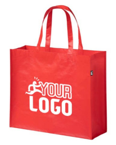 Shopper con logo e soffietto riciclate | 42 × 35 × 15 cm | 105gr