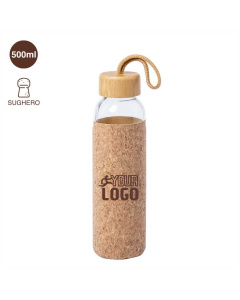 Borraccia 500 ml in vetro con rivestimento in sughero e tappo in bambù