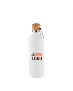 Borraccia termica 500 ml in acciaio con tappo in bambù e moschettone
